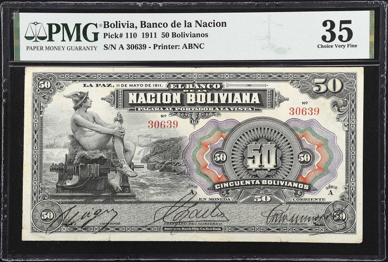 BOLIVIA. El Banco de la Nacion Boliviana. 50 Bolivianos, 1911. P-110. PMG Choice...