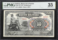BOLIVIA. El Banco de la Nacion Boliviana. 50 Bolivianos, 1911. P-110. PMG Choice Very Fine 35.
PMG comments "Small Tears".

Estimate: $175.00- $225...