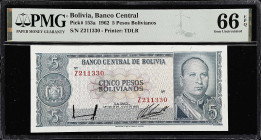 BOLIVIA. Banco Central de Bolivia. 5 Pesos Bolivianos, 1962. P-153a. PMG Gem Uncirculated 66 EPQ.

Estimate: $50.00- $100.00