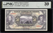 BOLIVIA. Lot of (5). Banco Central de Bolivia. Mixed Denomination, 1928. P-Various. PMG Very Fine 30 to Choice About Uncirculated 58.

Estimate: $10...