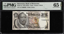 BOTSWANA. Lot of (2). Bank of Botswana. 1 Pula, ND (1976). P-1a. Consecutive. PMG Gem Uncirculated 65 EPQ.

Estimate: $30.00- $60.00