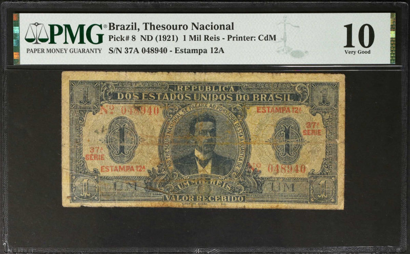 BRAZIL. Thesouro Nacional. 1 Mil Reis, ND (1921). P-8. PMG Very Good 10.

Esti...
