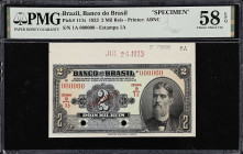 BRAZIL. Banco do Brasil. 2 Mil Reis, 1923. P-111s. Specimen. PMG Choice About Uncirculated 58 EPQ.

Estimate: $100.00- $200.00