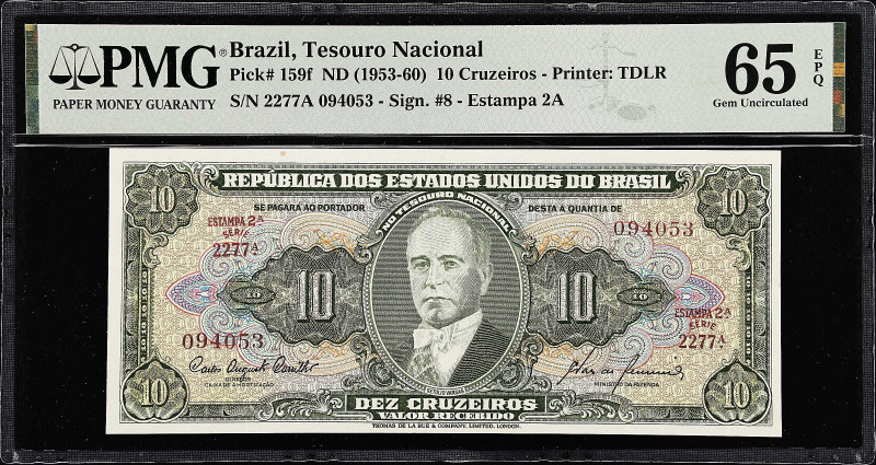 BRAZIL. Lot of (3). Tesouro Nacional. 10, 50 & 1000 Cruzeiros, ND (1953-63). P-1...