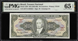 BRAZIL. Lot of (3). Tesouro Nacional. 10, 50 & 1000 Cruzeiros, ND (1953-63). P-159f, 169a & 181. PMG Choice Uncirculated 63 EPQ to Gem Uncirculated 65...