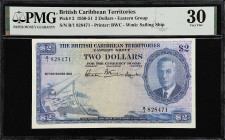 BRITISH CARIBBEAN TERRITORIES. British Caribbean Territories Eastern Group. 2 Dollars, 1950. P-2. PMG Very Fine 30.
From the Prosperity Collection.
...