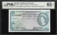 BRITISH CARIBBEAN TERRITORIES. Currency Board of the British Caribbean Territories. 5 Dollars, 1962. P-9c. PMG Gem Uncirculated 65 EPQ.
Printed by BW...