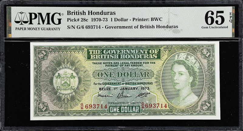 BRITISH HONDURAS. Government of British Honduras. 1 Dollar, 1973. P-28c. PMG Gem...