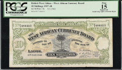 BRITISH WEST AFRICA. West African Currency Board. 10 Shillings, 1941. P-7b. PCGS Currency Fine 15 Apparent. Small Edge Split at Bottom Right.
PCGS Cu...