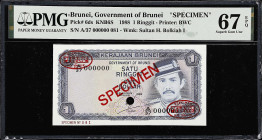 BRUNEI. Lot of (2). Government of Brunei. 1 & 100 Ringgit, 1982-88. P-6ds & 10cs. Specimens. PMG Superb Gem Uncirculated 67 EPQ.

Estimate: $700.00-...
