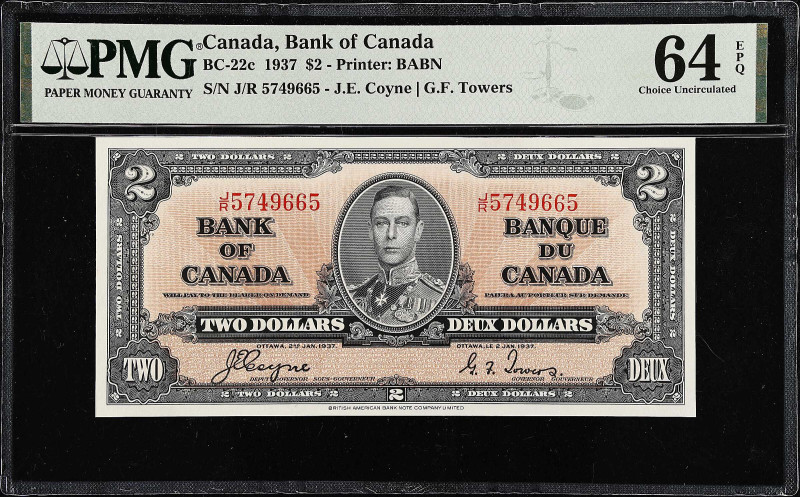 CANADA. Bank of Canada. 2 Dollars, 1937. BC-22c. PMG Choice Uncirculated 64 EPQ....