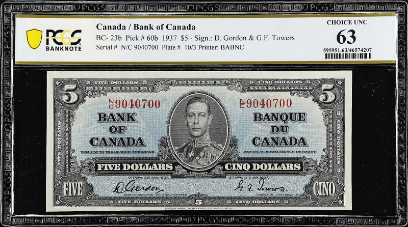 CANADA. Bank of Canada. 5 Dollars, 1937. BC-23b. PCGS Banknote Choice Uncirculat...
