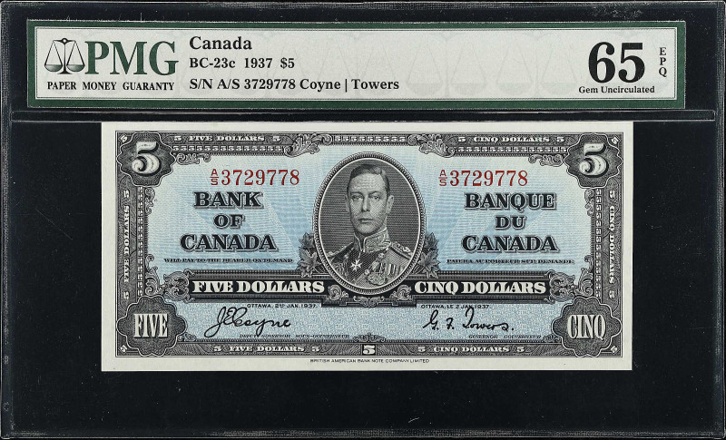 CANADA. Bank of Canada. 5 Dollars, 1937. BC-23c. PMG Gem Uncirculated 65 EPQ.
F...