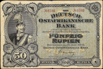 GERMAN EAST AFRICA. Deutsch-Ostafrikanische Bank. 50 Rupien, 1905. P-3b. Fine.
Damage/issues.

Estimate: $200.00- $400.00