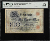 GERMANY. Lot of (2). Imperial Bank Note. 100 & 1000 Mark, 1898. P-20a & 21. PMG Choice Fine 15 & Very Fine 30.
PMG comments "Split, Pinholes" on P-20...