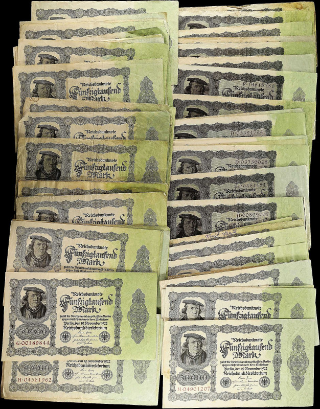 GERMANY. Lot of (64). Reichsbank. 50,000 Mark, 1922. P-79 & 80. Good to Very Fin...