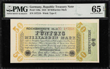 GERMANY. Lot of (4). Reichsbank. 5, 50, & 100 Milliarden Mark, 1923. P-120a, 123a, 125a, & 126. PMG Choice Uncirculated 63 to Gem Uncirculated 66 EPQ....