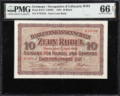GERMANY. Ostbank fur Handel und Gewerbe. 10 Rubel, 1916. P-R124. PMG Gem Uncirculated 66 EPQ.

Estimate: $75.00- $100.00