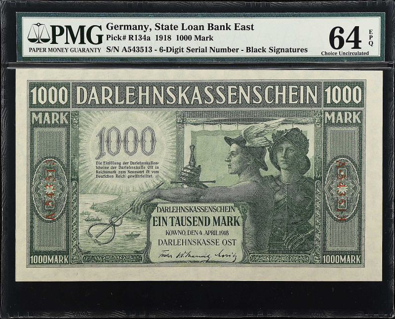 GERMANY. State Loan Bank East. 1000 Mark, 1918. P-R134a. PMG Choice Uncirculated...