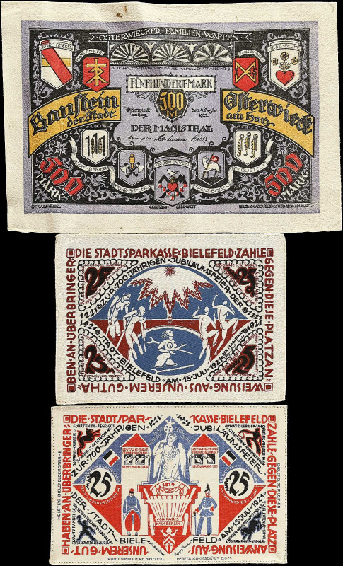GERMANY. Lot of (3). Mixed Banks. 25 & 500 Mark, 1921-22. P-Unlisted. Very Fine ...
