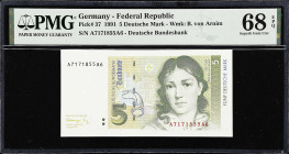 GERMANY, FEDERAL REPUBLIC. Deutsche Bundesbank. 5 Deutsche Mark, 1991. P-37. PMG Superb Gem Uncirculated 68 EPQ.

Estimate: $50.00- $75.00