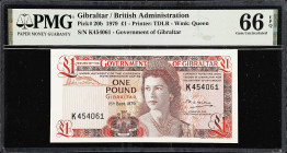 GIBRALTAR. Lot of (2). Government of Gibraltar. 1 Pound, 1979 & 1983. P-20b & 20c. PMG Gem Uncirculated 66 EPQ.

Estimate: $75.00- $150.00