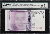 GIBRALTAR. Government of Gibraltar. 100 Pounds, 2011. P-39. PMG Choice Uncirculated 64.

Estimate: $150.00- $200.00