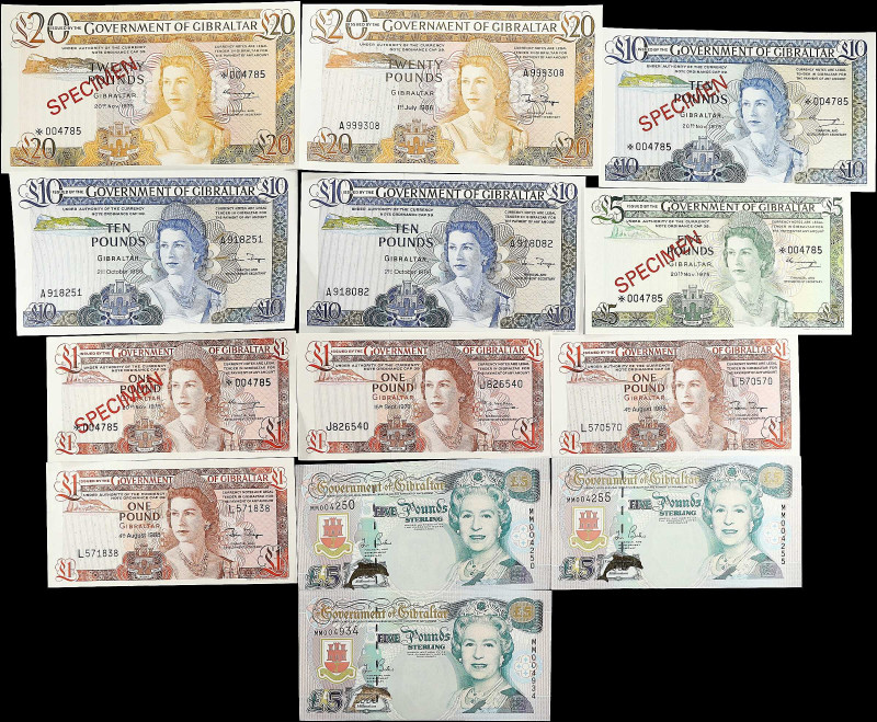 GIBRALTAR. Lot of (13). Government of Gibraltar. 1 to 20 Pounds, 1975-2000. P-Va...