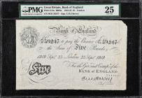 GREAT BRITAIN. Bank of England. 5 Pounds, 1919. P-312a. B209a. PMG Very Fine 25.
PMG comments "Paper Maker's Notch, Stains".

Estimate: $350.00- $5...
