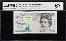 GREAT BRITAIN. Bank of England. 5 Pounds, 1990. P-382a. PMG Superb Gem Uncirculated 67 EPQ.
From the Dr. Edward and Joanne Dauer Collection.

Estim...