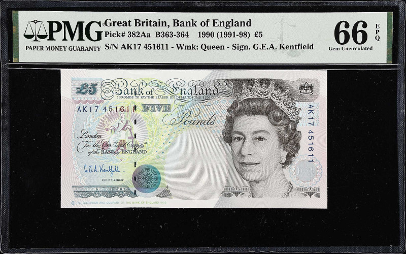 GREAT BRITAIN. Lot of (2). Bank of England. 5 Pounds, ND (1991-98). P-382Aa. Con...