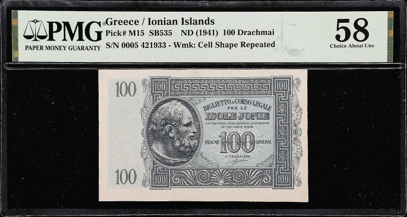 GREECE. Lot of (4). Tesoriere delle Isole Jonie & Deutsche Wehrmacht. 50 & 100 D...