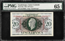 GUADELOUPE. Caisse Centrale de la France d'Outre-Mer. 20 Francs, 1944. P-28a. PMG Gem Uncirculated 65 EPQ.
Guadeloupe overprint. Gem.

Estimate: $4...
