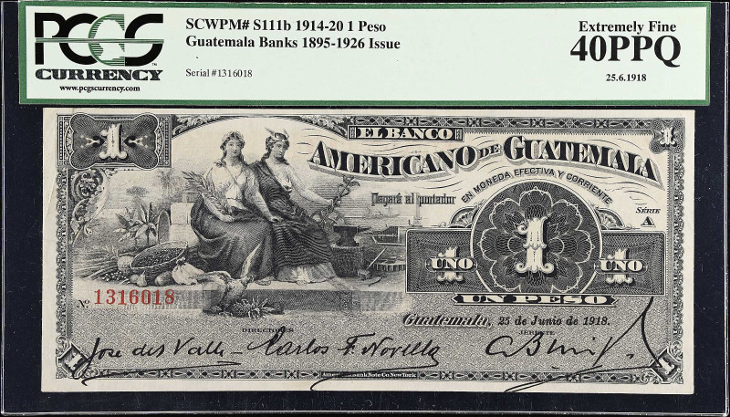 GUATEMALA. Banco Americano de Guatemala. 1 Peso, 1918. P-S111b. PCGS Currency 40...