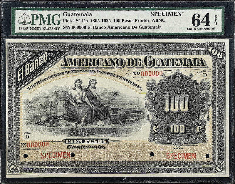 GUATEMALA. El Banco Americano de Guatemala. 100 Pesos, 1895-1925. P-S114s. Speci...