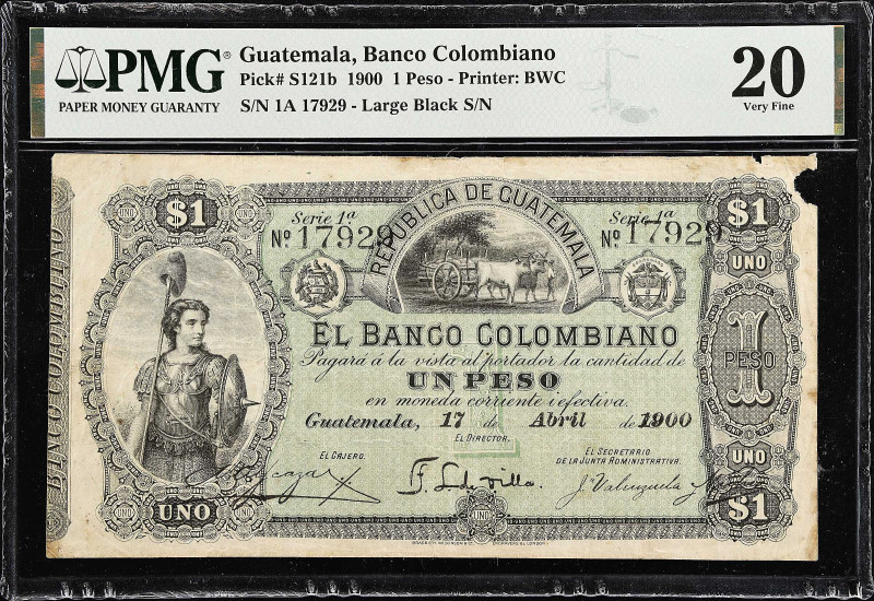 GUATEMALA. Banco Colombiano. 1 Peso, 1900. P-S121b. PMG Very Fine 20.
PMG comme...