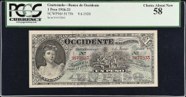 GUATEMALA. El Banco de Occidente. 1 Peso, 1920. P-S175b. PCGS Currency Choice About New 58.

Estimate: $150.00- $250.00