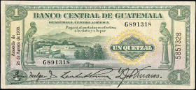 GUATEMALA. Banco Central de Guatemala. 1 Quetzal, 1938. P-14a. Very Fine.
Key 1938 date.

Estimate: $200.00- $300.00