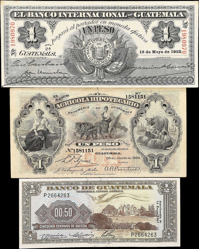 GUATEMALA. Mixed Banks. 50 Centavos & 1 Peso, 1920-67. P-51d, S101b & S153b. Fin...