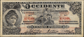 GUATEMALA. Banco de Occidente. 5 Pesos, 1921. P-178. Fine.

Estimate: $80.00- $120.00