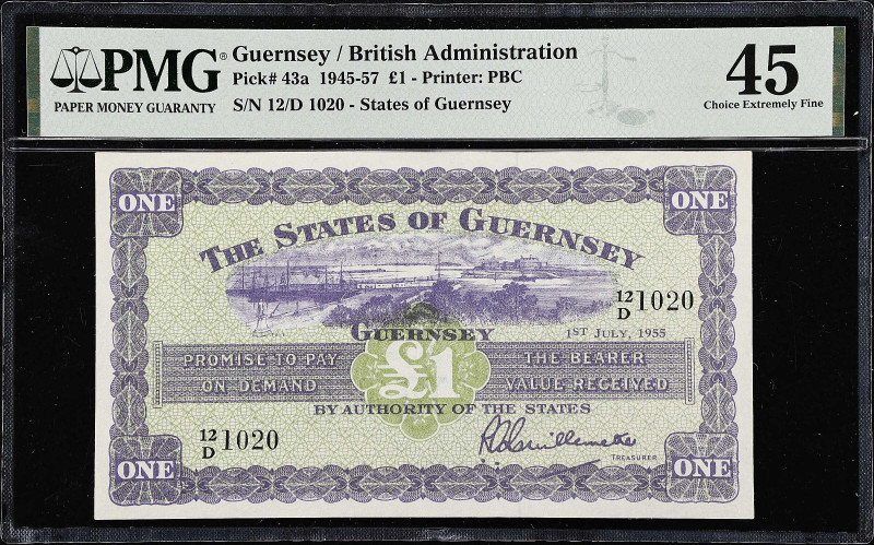 GUERNSEY. States of Guernsey. 1 Pound, 1945-57. P-43a. PMG Choice Extremely Fine...