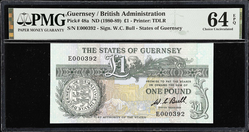 GUERNSEY. Lot of (2). States Treasurer of The States of Guernsey. 1 & 10 Pounds,...