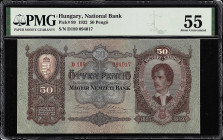 HUNGARY. Lot of (2). Magyar Nemzeti Bank. 50 & 1000 Pengo, 1932-43. P-99 & 116. PMG About Uncirculated 55 & PCGS GSG Choice Unc 64.
PMG comments "Min...