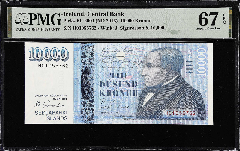 ICELAND. Central Bank. 10,000 Kronur, 2001 (ND 2013). P-61. PMG Superb Gem Uncir...