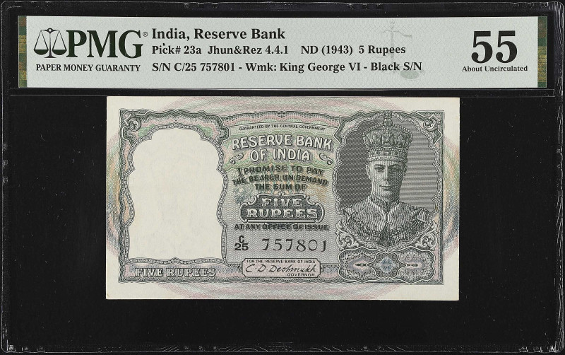 INDIA. Reserve Bank of India. 5 Rupees, ND (1943). P-23a. PMG About Uncirculated...