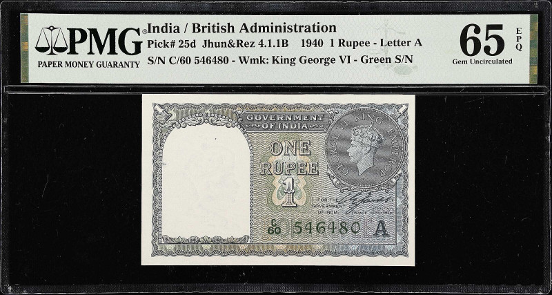 INDIA. Lot of (2). Government of India. 1 Rupee, 1940. P-25a & 25d. Jhun&Rez 4.1...
