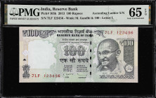 INDIA. Reserve Bank of India. 100 Rupees, 2013. P-105k. Ascending Ladder Serial Number. PMG Gem Uncirculated 65 EPQ.

Estimate: $30.00- $50.00