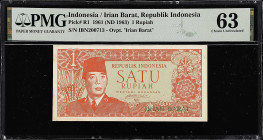 INDONESIA. Republik Indonesia. 1 Rupiah, 1961 (ND 1963). P-R1. PMG Choice Uncirculated 63.
PMG comments "Minor Foreign Substance".

Estimate: $200....