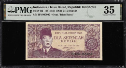 INDONESIA. Republik Indonesia. 2 1/2 Rupiah, 1961 (ND 1963). P-R2. Repeater Serial Number. PMG Choice Very Fine 35.

Estimate: $150.00- $200.00