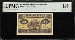 INDONESIA. Lot of (6). Bank Indonesia & Republik Indonesia. 25 Sen, 50 to 1000 Rupiah, 1947-77. P-32, 61, 68, 108a, 113a* & 117113a*. PMG Choice About...